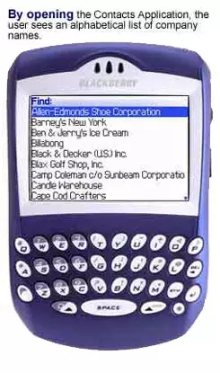 Blackberry handheld device displaying contacts list