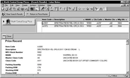 Screen shot of Lotus Notes record details