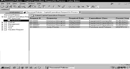 Web browser view of Lotus Notes capital expenditures request.