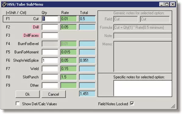 Submenu of Estimating Screen