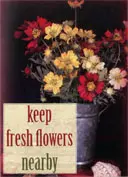 Image of "Keep Fresh Flowers Nearby" page from "Four Word Self Help" book