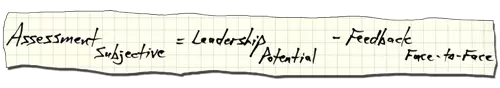 Assessment (Subjective) = Leadership (Potential) — Feedback (Face-to-Face)